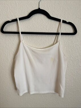 White Ribbed Spaghetti Strap Crop Tank Top